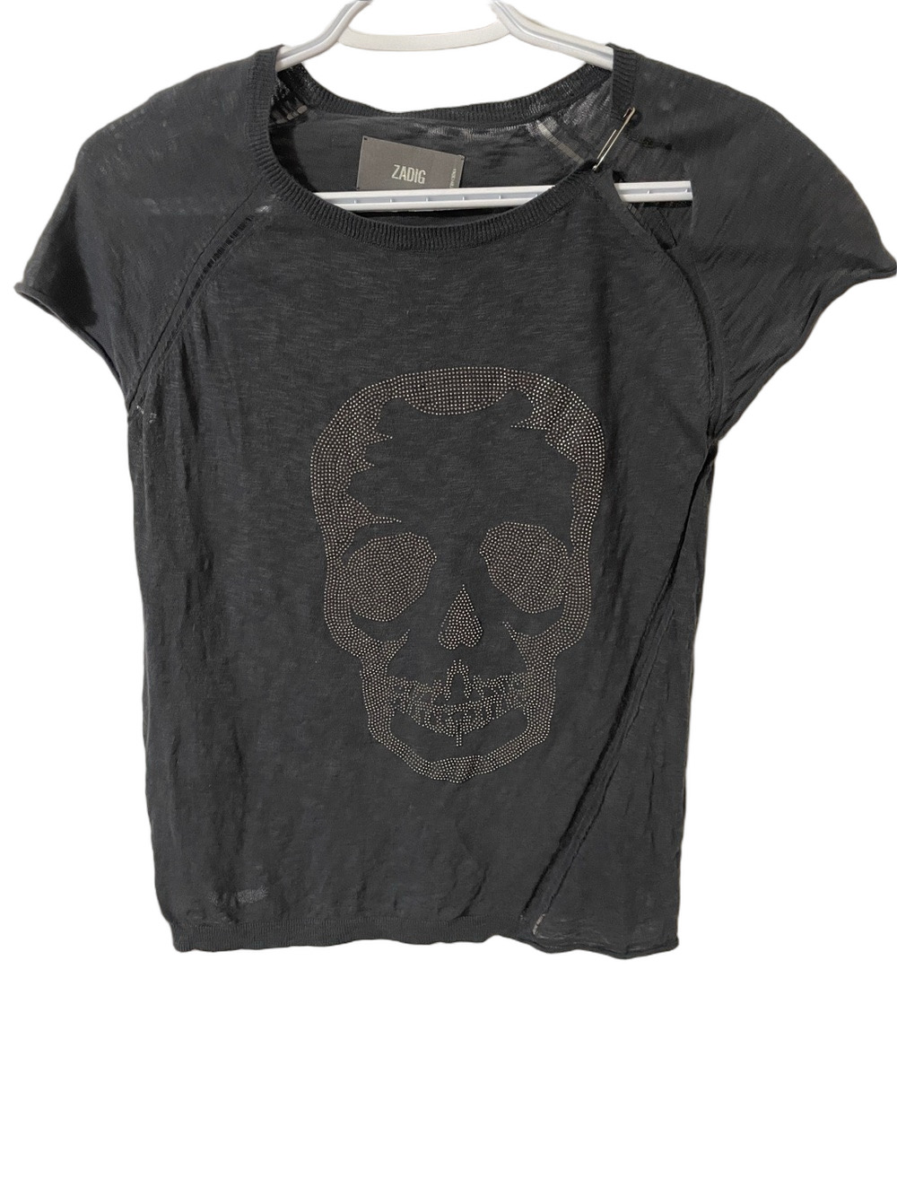 Zadig & Voltaire Grey Skull Embellished Deconstructed Sweater Size Small